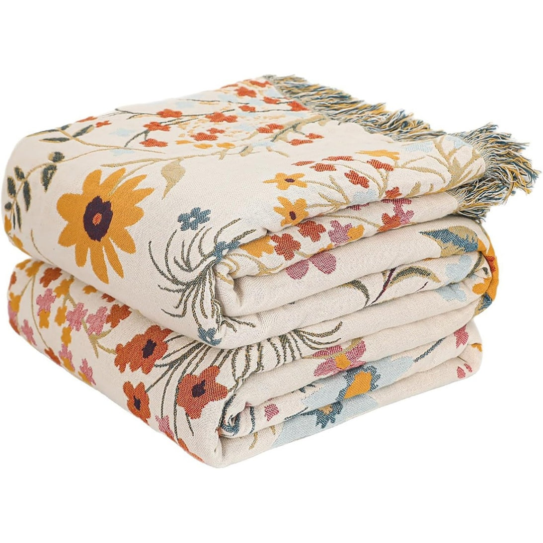 Copriletto Bohémien in Cotone con Fantasia Floreale Blu 130 × 150 cm