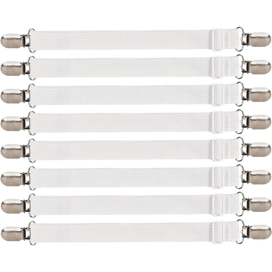 Clip Elastiche Regolabili Fermalenzuola Set da 8 per Materassi Divani e Assi da Stiro Colore Bianco