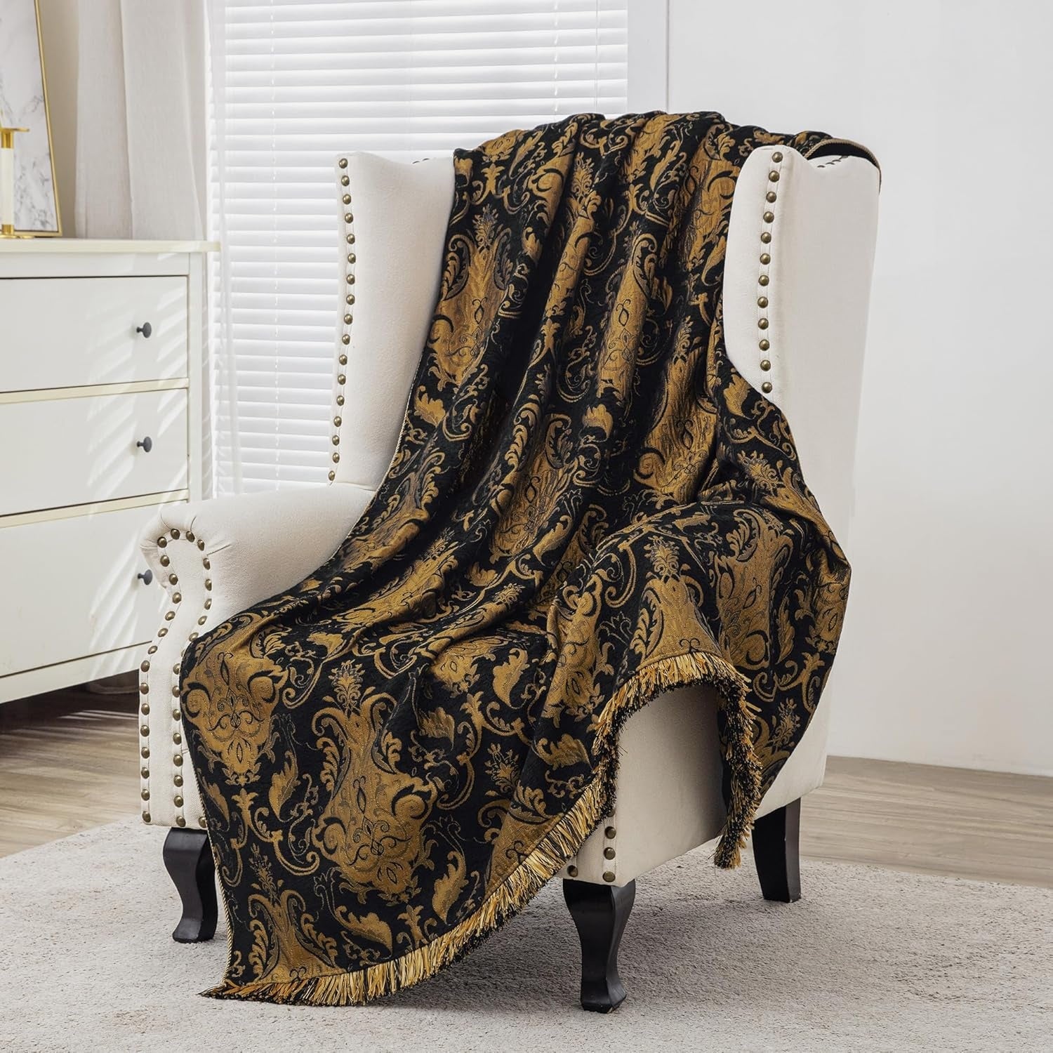 Plaid Jacquard con Nappe per Divani Poltrone e Letti 132 × 182 cm Nero