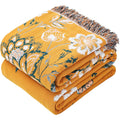 Coperta Double Face in Cotone Biologico Stile Bohémien Colore Giallo 200 × 230 cm